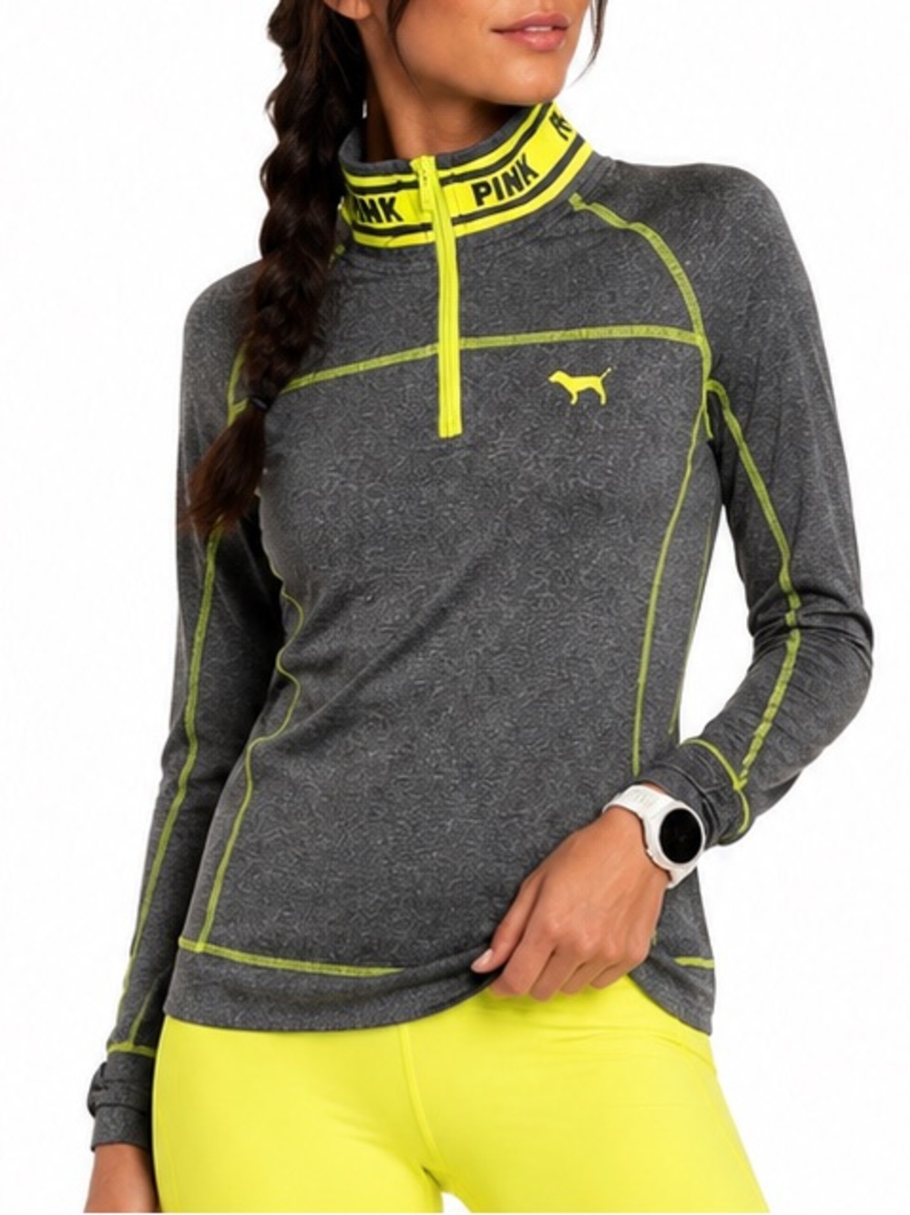 PINK VICTORIA SECRET GRAY ULTIMATE ATHLETIC QUARTER ZIP SZ SM EUC